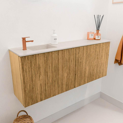 Mondiaz JOYA-DLUX 100cm toiletmeubel - kleur Oak - Wastafel FAYE positie Links 1 kraangat kleur Meli.