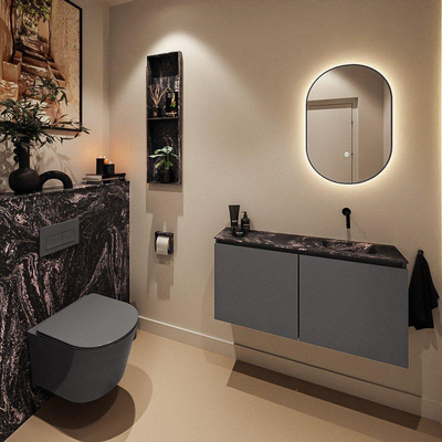 MONDIAZ TURE-DLUX 100cm meuble WC Dark Grey. EDEN lavabo Lava position droite. Sans trou de robinet.