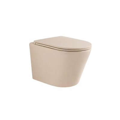 QeramiQ Dely Pack WC - 36,3x51,7cm - à fond creux - sans bride - réservoir encastré Geberit UP320 - abattant WC à fermeture douce - plaque de déclenchement en métal noir mat - boutons rectangulaires - beige mat
