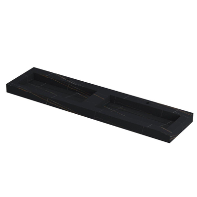 INK Pitch wastafel - 180x45x9cm - 2 wasbakken - 2 kraangaten - drain keramiek Lauren black mat