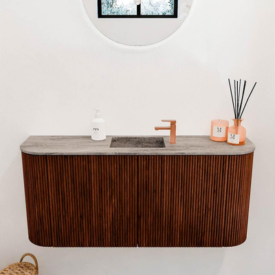 Mondiaz JOYA-DLUX 93.2cm toiletmeubel - ronding links en rechts kleur Ruby - Wastafel FAYE positie Midden 1 kraangat kleur Oza.