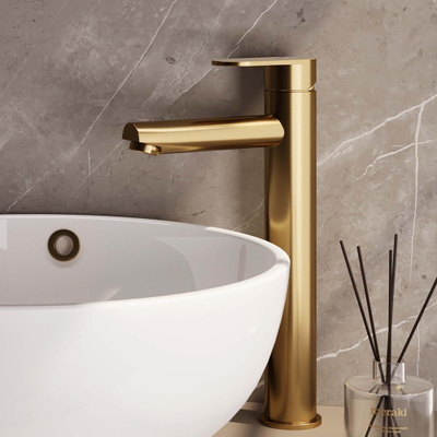 Brauer Gold Edition wastafelkraan - model C - opbouw - voorsprong 15cm - PVD - geborsteld goud