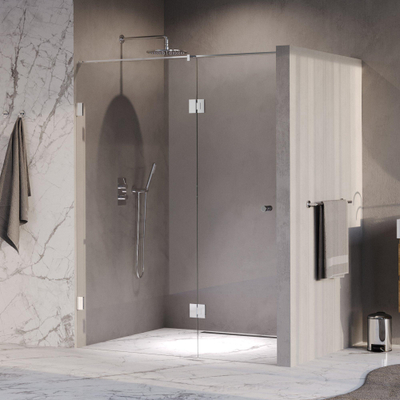 BRAUER Void Carving Nisdeur - 2-delig - 160x200cm - 70cm draaideur aan glas - glascoating - omkeerbaar - helder glas - Chroom