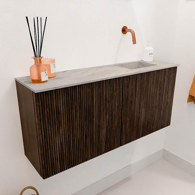 Mondiaz JOYA-DLUX 90cm meuble de toilette - couleur Walnut - Vasque FAYE position Droite Sans trou de robinet couleur Glace