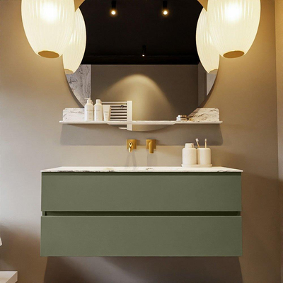 Mondiaz VICA-DLUX ensemble de meuble de salle de bain - 120cm - meuble sous-vasque armée - 2 tiroirs - lavabo encastré nuage milieu - sans trous de robinet - version haute de 60cm - glace