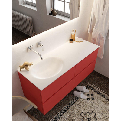 Mondiaz VICA ensemble de meuble de salle de bain - 120cm - meuble sous-vasque fire - 4 tiroirs - lavabo moon gauche - sans trou de robinet version XL 60cm de haut