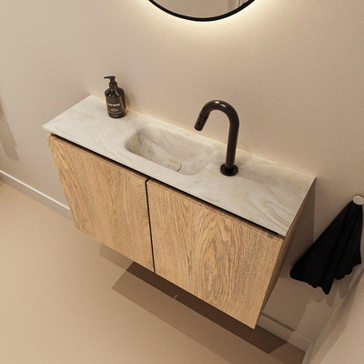 MONDIAZ TURE-DLUX 80cm meuble WC Washed Oak. EDEN lavabo Ostra position milieu. Avec 1 trou de robinet.
