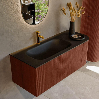 Mondiaz KURVE Badkamermeubelset - 115x46x40cm - 1 lade - 1 deur - wastafel solid surface - links - 1 kraangat - Ruby