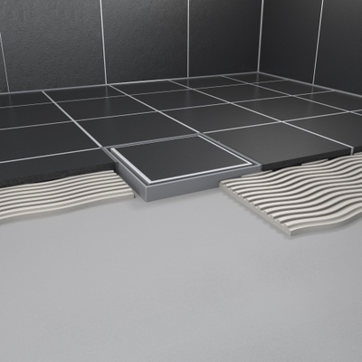 Easy Drain Aqua Quattro Tegel vloerput met ABS afwerkdeel/RVS betegelbaar rooster en uitloop verticaal 15x15cm inbouwdiepte 117 155mm waterslot 50mm OUTLETSTORE
