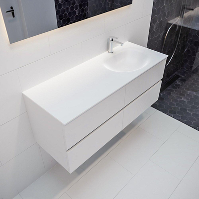 ENSEMBLE DE MEUBLE MONDIAZ VICA - 120cm - 4 tiroirs - lavabo Moon à droite - 1 trou de robinet - solid surface talc