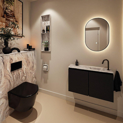 MONDIAZ TURE-DLUX Meuble toilette - 80cm - Urban - EDEN - vasque Glace - position droite - 1 trou de robinet