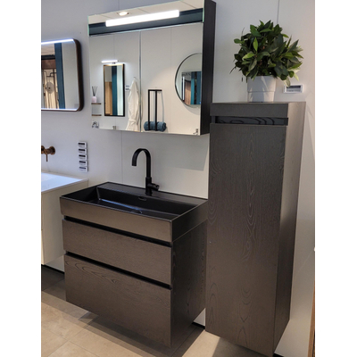 BRAUER Delight wastafelonderkast - 80x46x60cm - inclusief wastafel - spiegelkast en kolomkast - Timber Black showroommodel