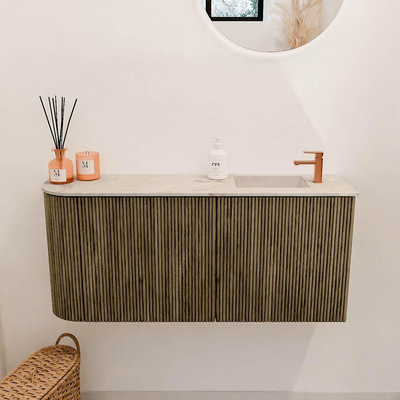 Mondiaz JOYA-DLUX 91.6cm toiletmeubel - ronding links kleur Dusk - Wastafel FAYE positie Rechts 1 kraangat kleur Frappe.