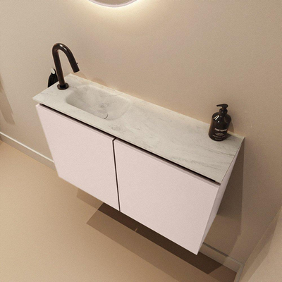 MONDIAZ TURE-DLUX 80cm toiletmeubel Rosee. EDEN wastafel Opalo positie links. Met 1 kraangat.