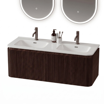 Royal Plaza Terra Edge Badkamermeubelset - 120x45.5x46cm - keramische wastafel wit glans - 2 wasbakken - 2 kraangaten - 2 lades - kastanje (walnoot)
