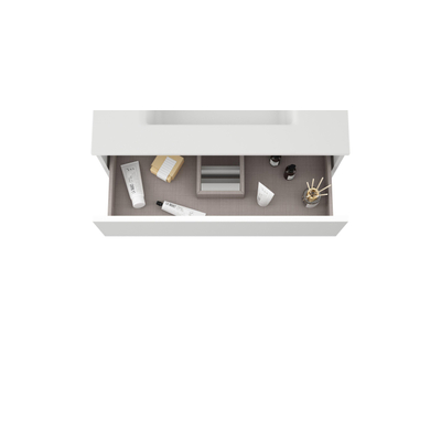 Adema Chaci Meuble sous vasque - 59.5x85.9x45.9cm - vasque blanche - robinet encastrable inox - 3 tiroirs - miroir rectangulaire - blanc mat