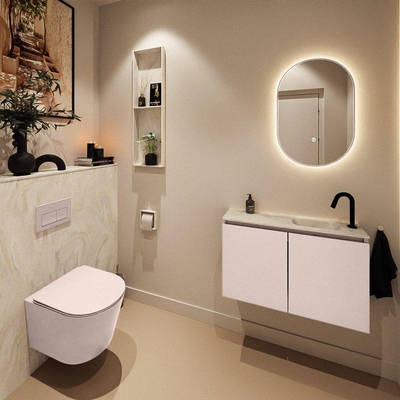 MONDIAZ TURE-DLUX Meuble WC 80cm Rosee. EDEN lavabo Ostra position droite. Avec 1 trou de robinet.
