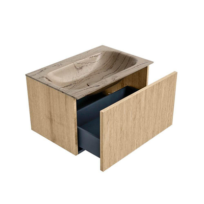 MONDIAZ KURVE-DLUX Meuble de salle de bains 70cm couleur Oak avec 1 tiroir et 0 porte. Lavabo BIG SMALL Central 1 trou de robinet Arena.
