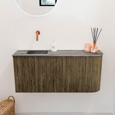 Mondiaz JOYA-DLUX 91.6cm toiletmeubel - ronding rechts kleur Dusk - Wastafel FAYE positie Links Zonder kraangat kleur Sombra.