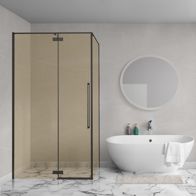 Aqua Vista Oria Cuadra zijwand - 100x200cm - incl. montageset - champagne glas - Mat zwart