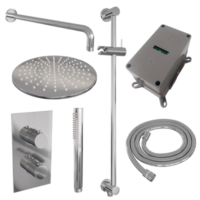 BRAUER Chrome Carving inbouw regendoucheset – Ø30 cm hoofddouche – 40 cm gebogen wandarm – staafhanddouche – glijstang 70 cm