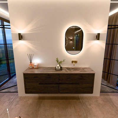 Mondiaz CIRO-DLUX Ensemble de meubles de salle de bains - 160x45x50cm - vasque en solid surface Sombra - 1 bassin à droite - sans trous de robinet - 4 tiroirs - Shadow