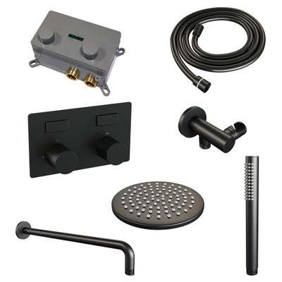 BRAUER Black Carving inbouw regendoucheset – Ø20 cm hoofddouche – 40 cm gebogen wandarm – staafhanddouche – set 51