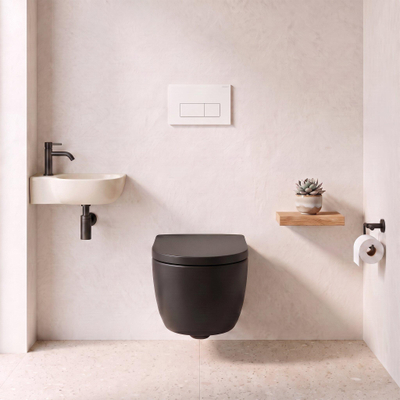 QeramiQ Dely Swirl Toiletset - 36.3x51.7cm - Geberit UP720 Duofix Sigma inbouwreservoir - 35mm zitting - metalen bedieningsplaat mat wit - rechthoekige knoppen - mat zwart