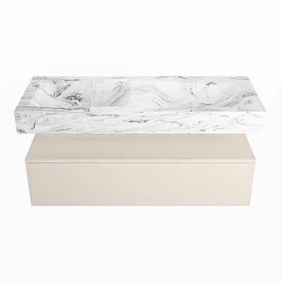 Mondiaz ALAN-DLUX Ensemble de meuble - 120cm - meuble Linen mat - 1 tiroir - Lavabo Cloud Glace suspendu - vasque Gauche et droite - 0 trous de robinet