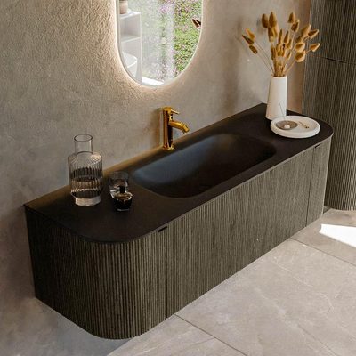 Mondiaz KURVE Ensemble de meuble de salle de bains - 140x46x40cm - 1 tiroir - 2 portes - vasque solid surface - central - 1 trou de robinet - Shadow