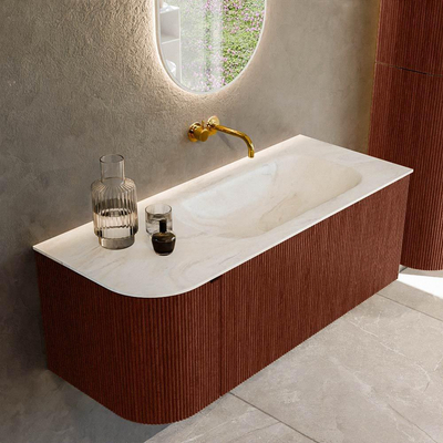 Ensemble de meuble de salle de bain Mondiaz KURVE-DLUX - 115x46x40cm - 1 tiroir - 1 porte - lavabo en solid surface - droite - sans trou de robinet - Ruby