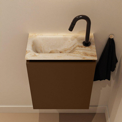 MONDIAZ TURE-DLUX Meuble toilette - 40cm - Rust - EDEN - vasque Frappe - position gauche - 1 trou de robinet