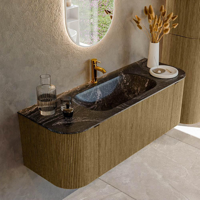 Mondiaz KURVE-DLUX Badkamermeubelset - 130x46x40cm - 1 lade - 2 deuren - wastafel solid surface - midden - 1 kraangat - Dusk