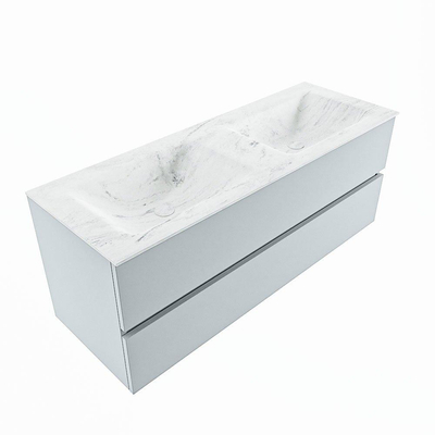 Mondiaz VICA-DLUX ensemble de meuble de salle de bain - 130cm - meuble sous-vasque argile - 2 tiroirs - lavabo encastré nuage double - 2 trous de robinet - version haute 60cm - opalo