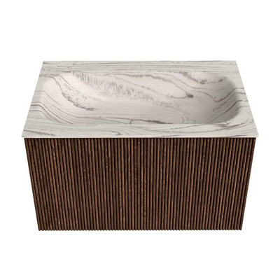 MONDIAZ KURVE-DLUX Meuble de salle de bains 70cm couleur Walnut avec 1 tiroir et 0 portes. Lavabo BIG SMALL Centre sans trou de robinet Nata.