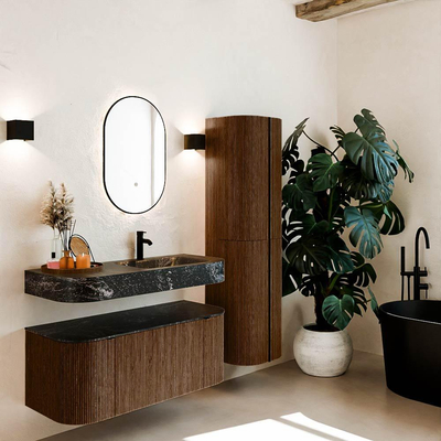 MONDIAZ THOR-DLUX Meuble de salle de bains 110cm arrondi gauche + droite couleur Walnut avec 1 tiroir et 2 portes. Vasque suspendue CLOUD Droite 1 trou de robinet couleur Lava.