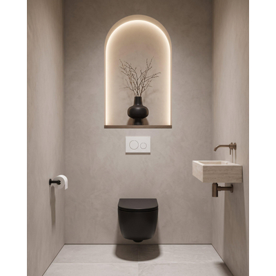 QeramiQ Dely Swirl Toiletset - 36.3x51.7cm - Geberit UP720 Duofix Sigma inbouwreservoir - slim zitting - bedieningsplaat glans wit - ronde knoppen - mat zwart