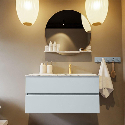 MONDIAZ VICA-DLUX Badkamermeubelset - 100cm - onderkast clay- 2 lades - inbouw wastafel cloud rechts - 1 kraangat - 60cm hoge versie - glace