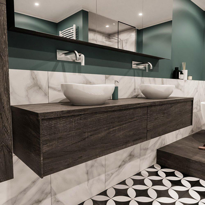 Mondiaz LUSH Meuble salle de bains avec 2 tiriors lavabo BARCO 180x30x45cm double sans trou de robinet Dark brown/Brun foncé