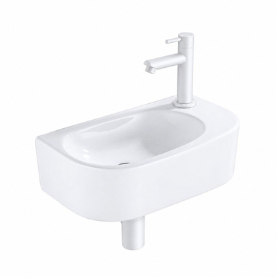 QeramiQ Fuente pack lave-mains – demi-rond – 40 x 21,5 x 12 cm – céramique blanc brillant – robinet blanc mat