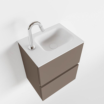 MONDIAZ ADA Toiletmeubel - 40x30x50cm - 1 kraangat - 2 lades - smoke mat - wasbak links - Solid surface - Wit
