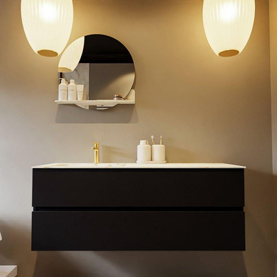 Mondiaz VICA-DLUX Ensemble de meuble de salle de bain - 130cm - meuble sous-vasque urban - 2 tiroirs - lavabo encastré cloud gauche - 1 trou de robinet - version haute de 60cm - frape