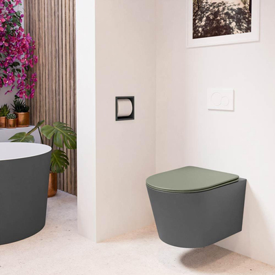 MONDIAZ LAVIE WC suspendu - 36x53cm - sans bride - Army (vert) - softclose - quick-release - abattant WC - Dark grey (gris)