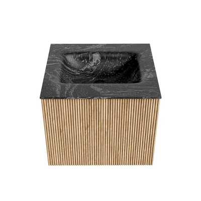 MONDIAZ KURVE-DLUX Meuble de salle de bains 50 cm couleur Oak avec 1 tiroir. Lavabo GRUNNE central 1 trou de robinetterie couleur Lava.