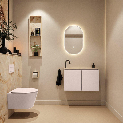 MONDIAZ TURE-DLUX Meuble toilette - 80cm - Rosee - EDEN - vasque Frappe - position gauche - 1 trou de robinet