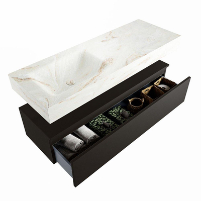 Mondiaz ALAN-DLUX Ensemble de meuble - 130cm - meuble Urban mat - 1 tiroir - Lavabo Cloud Frappe suspendu - vasque Gauche - 1 trou de robinet