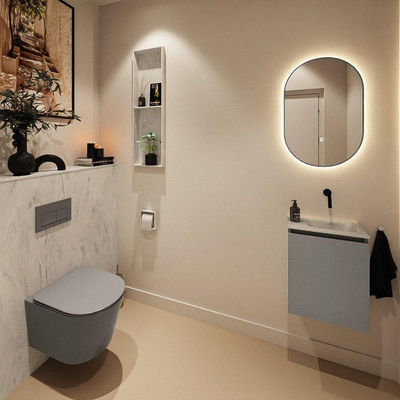 MONDIAZ TURE-DLUX Meuble toilette - 40cm - Smoke - EDEN - vasque Opalo - position droite - sans trou de robinet