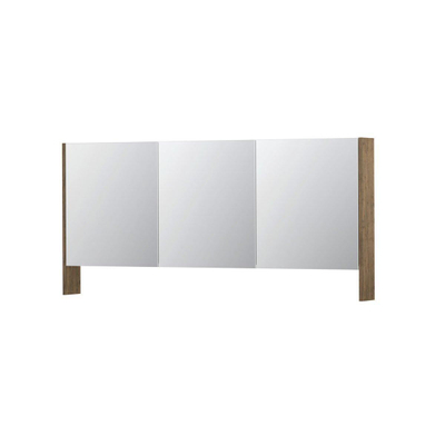 INK SPK3 Armoire de toilette avec miroir - 160x14x74cm - 3 portes - miroir double face - avec tablette - blanc mat - interrupteur et prise - MFC chêne naturel