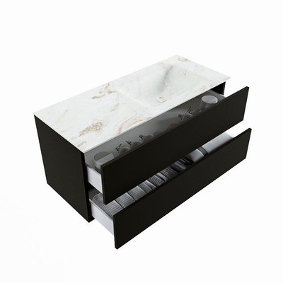 Mondiaz VICA-DLUX Ensemble de meuble de salle de bain - 110cm - meuble sous-vasque urban - 2 tiroirs - lavabo encastré cloud droite - sans trous de robinet - version haute de 60cm - frape