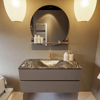 Mondiaz VICA-DLUX ensemble de meuble de salle de bain - 110cm - meuble sous-vasque fumée - 2 tiroirs - lavabo encastré nuage milieu - 1 trou de robinet - miroir modèle spot - version XL 60cm haut - lave